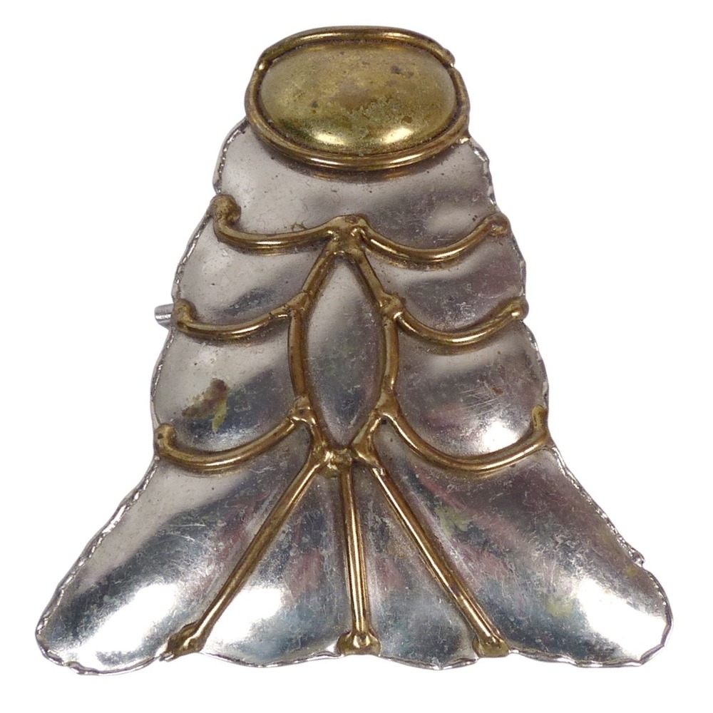 Vintage Brutalist Mixed Metal Pendant Brooch Fan Scalloped Abstract Ribbed MCM
